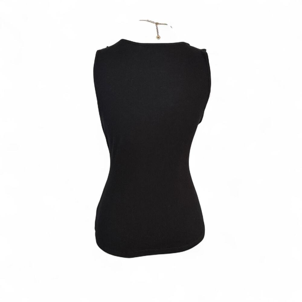 Y2K 2000s Black beaded cotton tank top rhinestone along the neckline size L - Picture 2 of 8